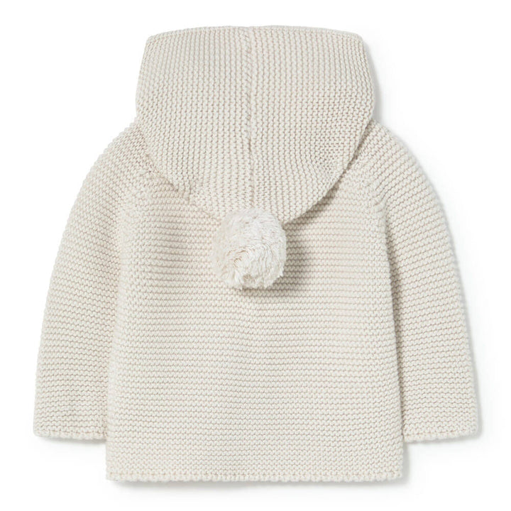 top l/s chunky knit hooded cardigan - cream