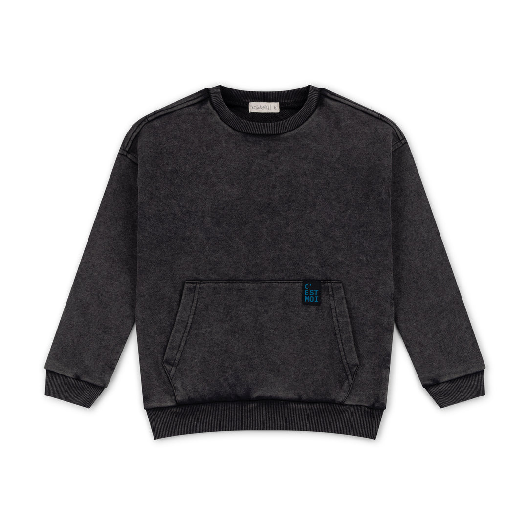 top l/s cest moi sweatshirt - onyx