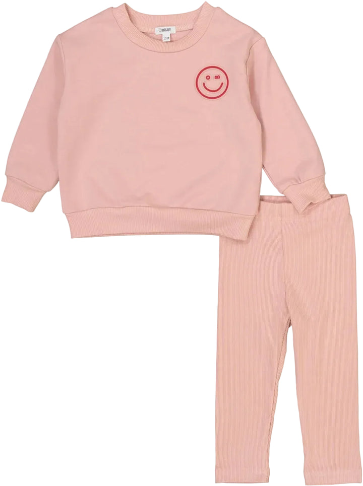 set outfit embossed smiley sweatshirt and leggings - pink