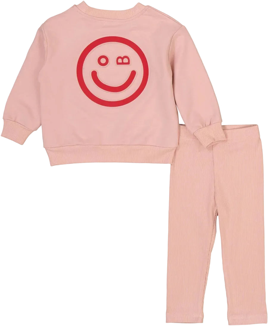 set outfit embossed smiley sweatshirt and leggings - pink