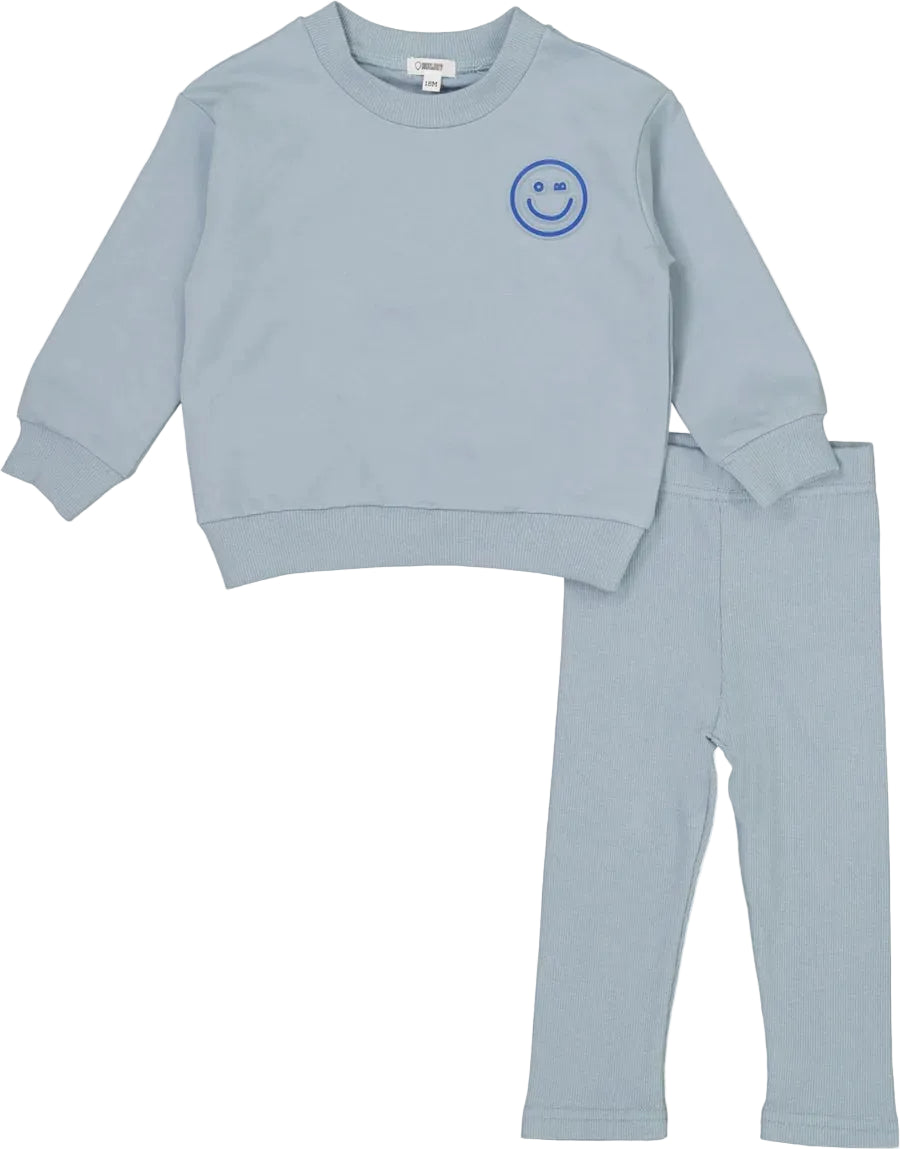 set outfit embossed smiley sweatshirt and leggings - blue denim