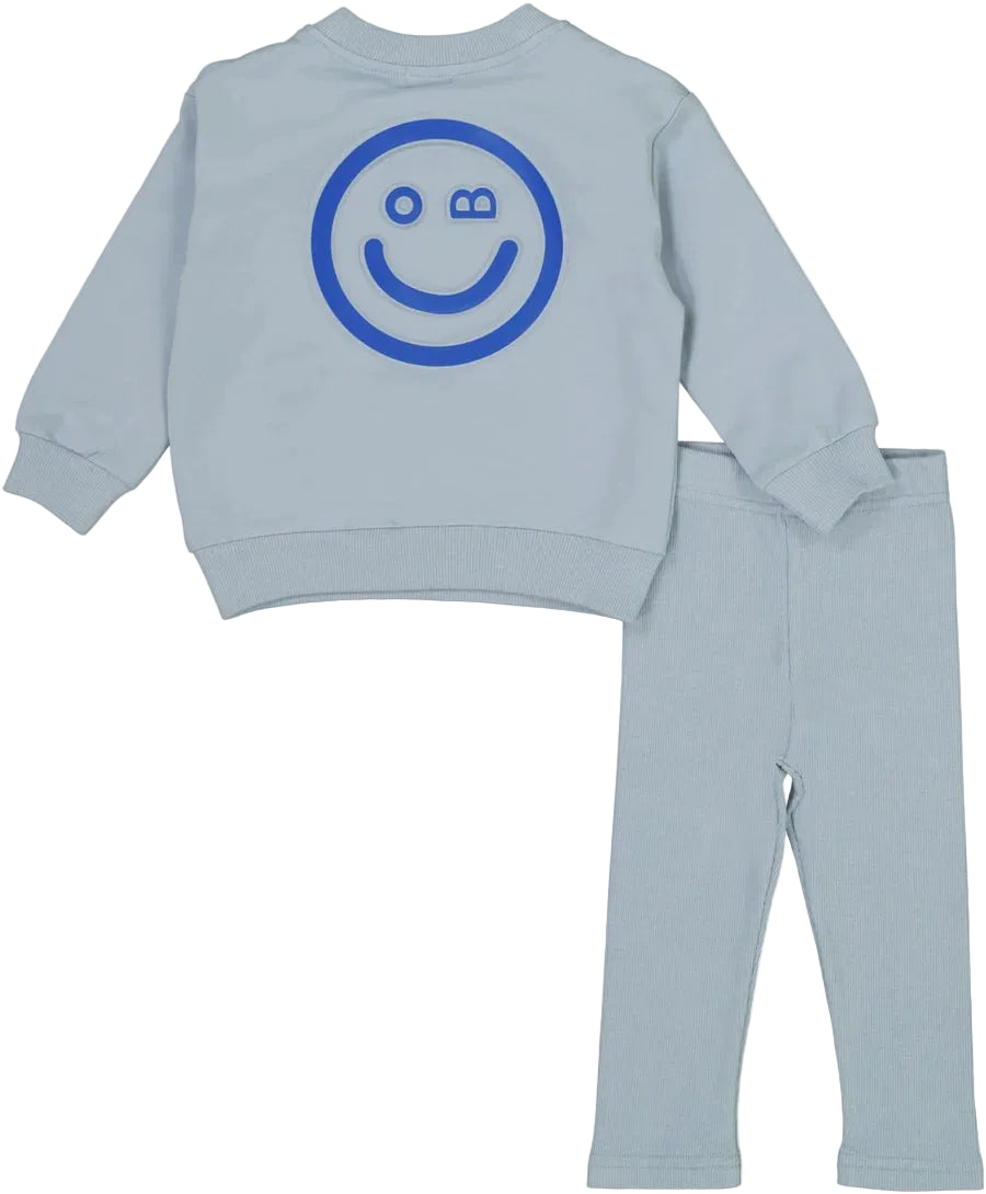 set outfit embossed smiley sweatshirt and leggings - blue denim