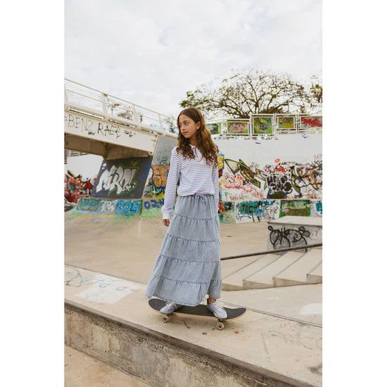 skirt denim tiered - denim