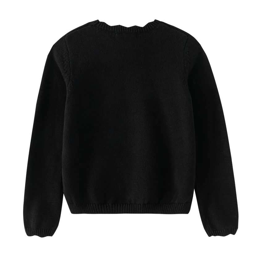 top l/s scalloped sweater - black