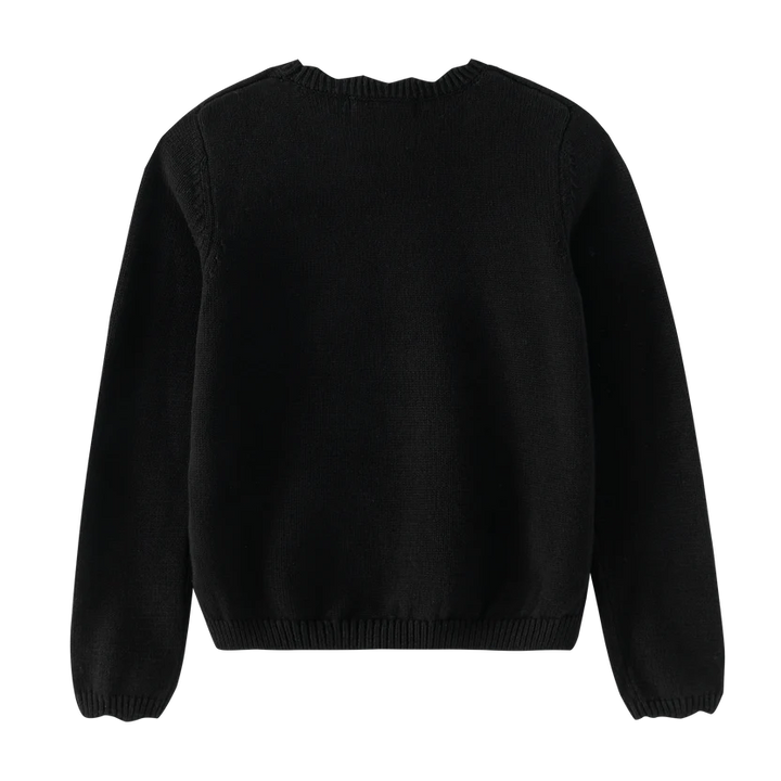 top l/s scalloped sweater - black