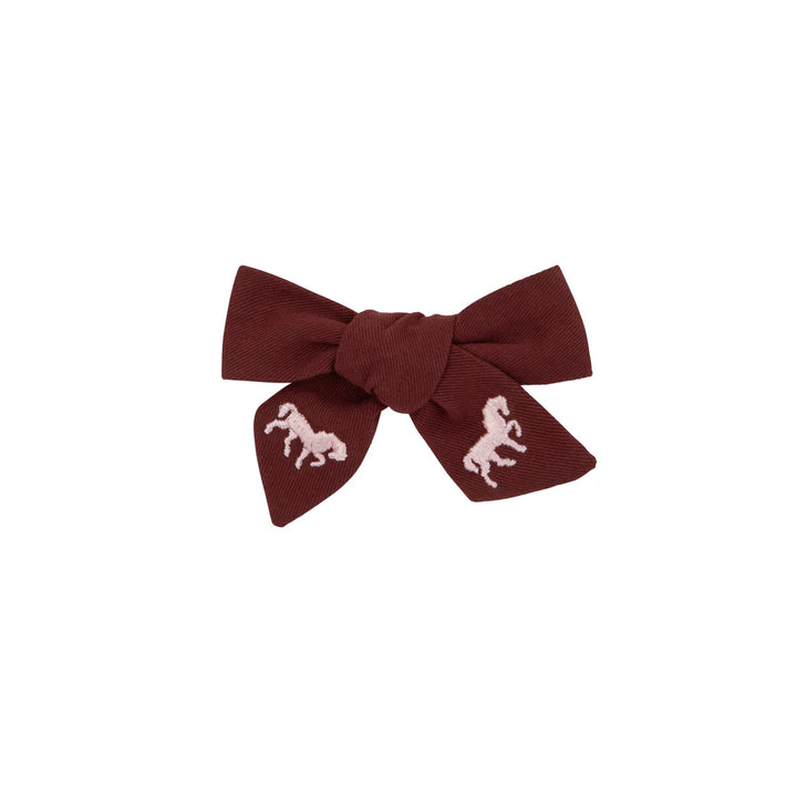 clip horse embroidered mini bow 2 pk - burgundy