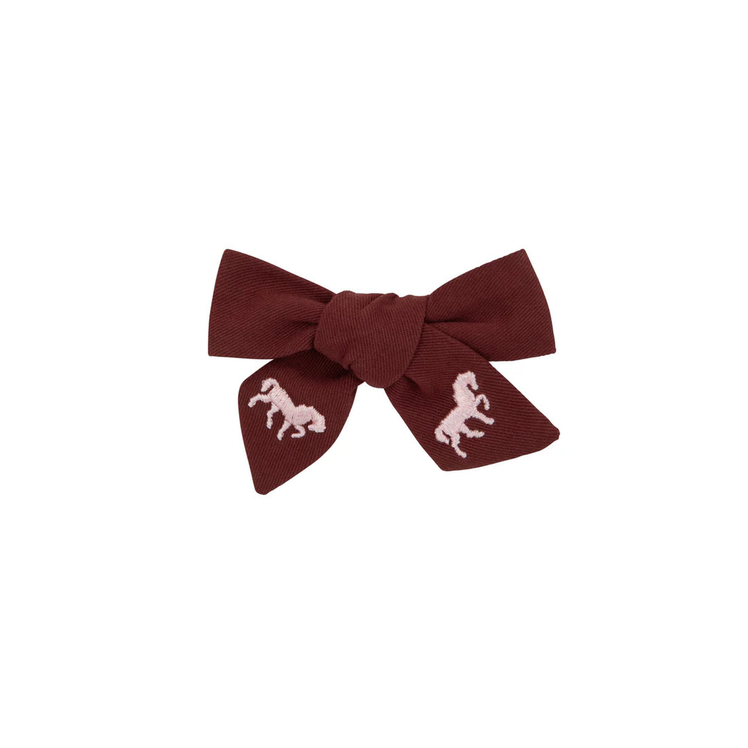 clip horse embroidered mini bow 2 pk - burgundy