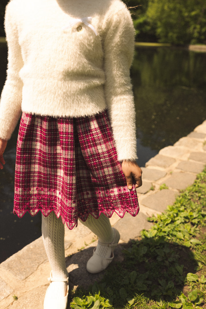 top l/s cropped mohair sweater with ribbon - natural