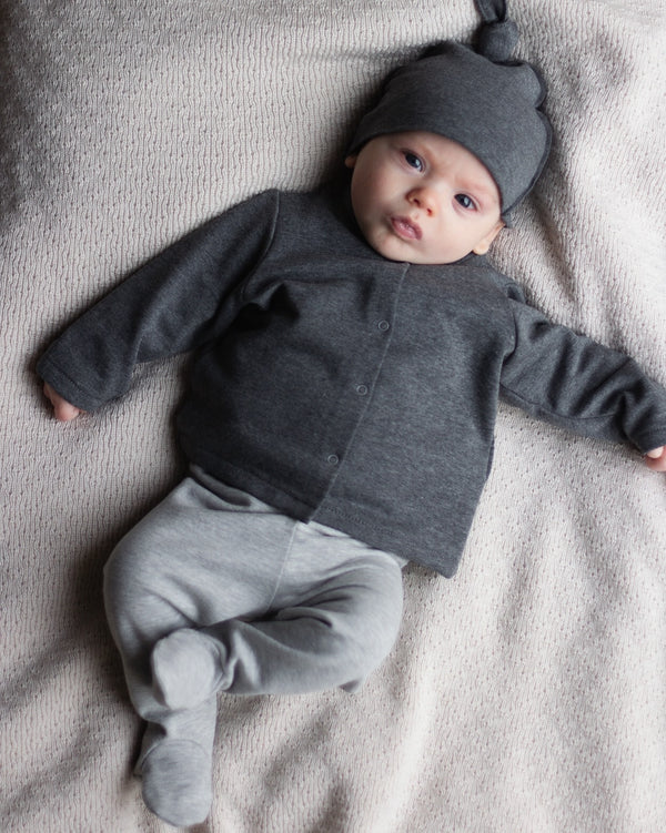 set knit fleece cotton cardigan and legging - dark grey