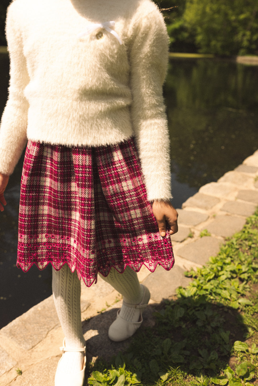 skirt plaid eyelet hem - multi