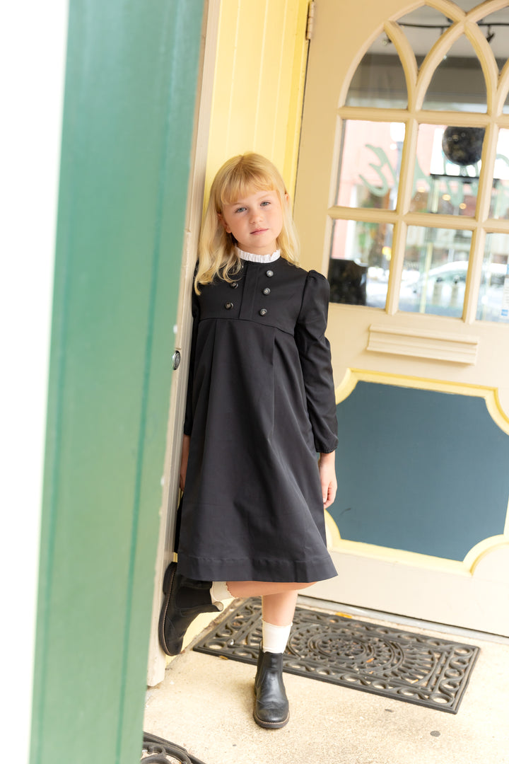 dress taffeta double breasted with frill collar - black