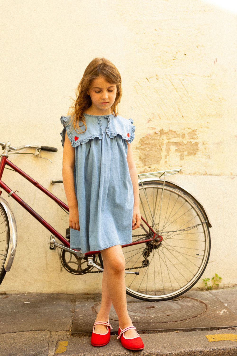 dress ruffle heart collared jumper - chambray