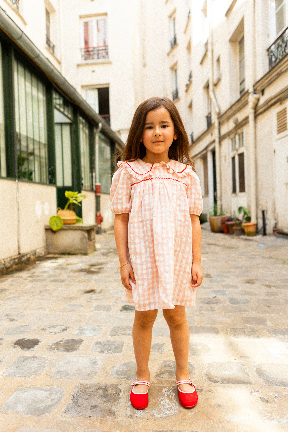 dress high waisted gingham stitch - pink