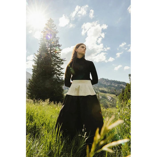 skirt midi flared color block - cream/black