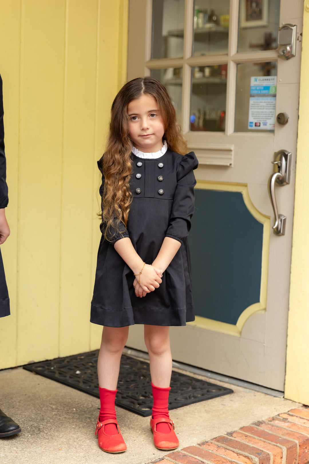 dress taffeta double breasted with frill collar - black