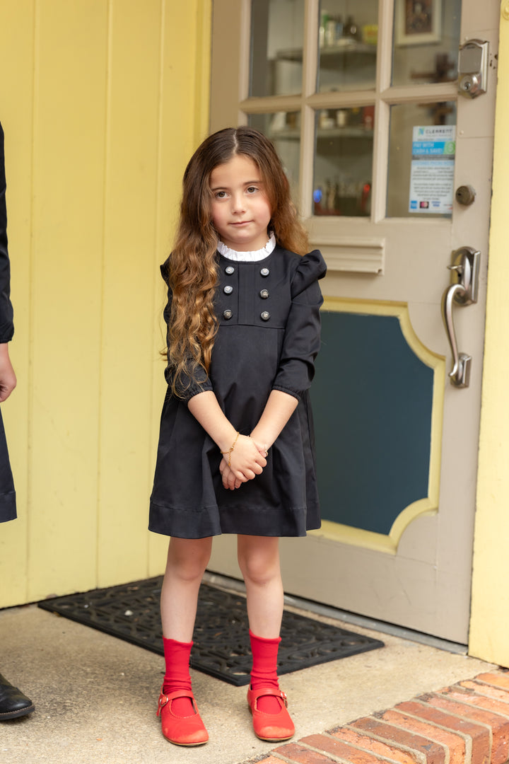 dress taffeta double breasted with frill collar - black