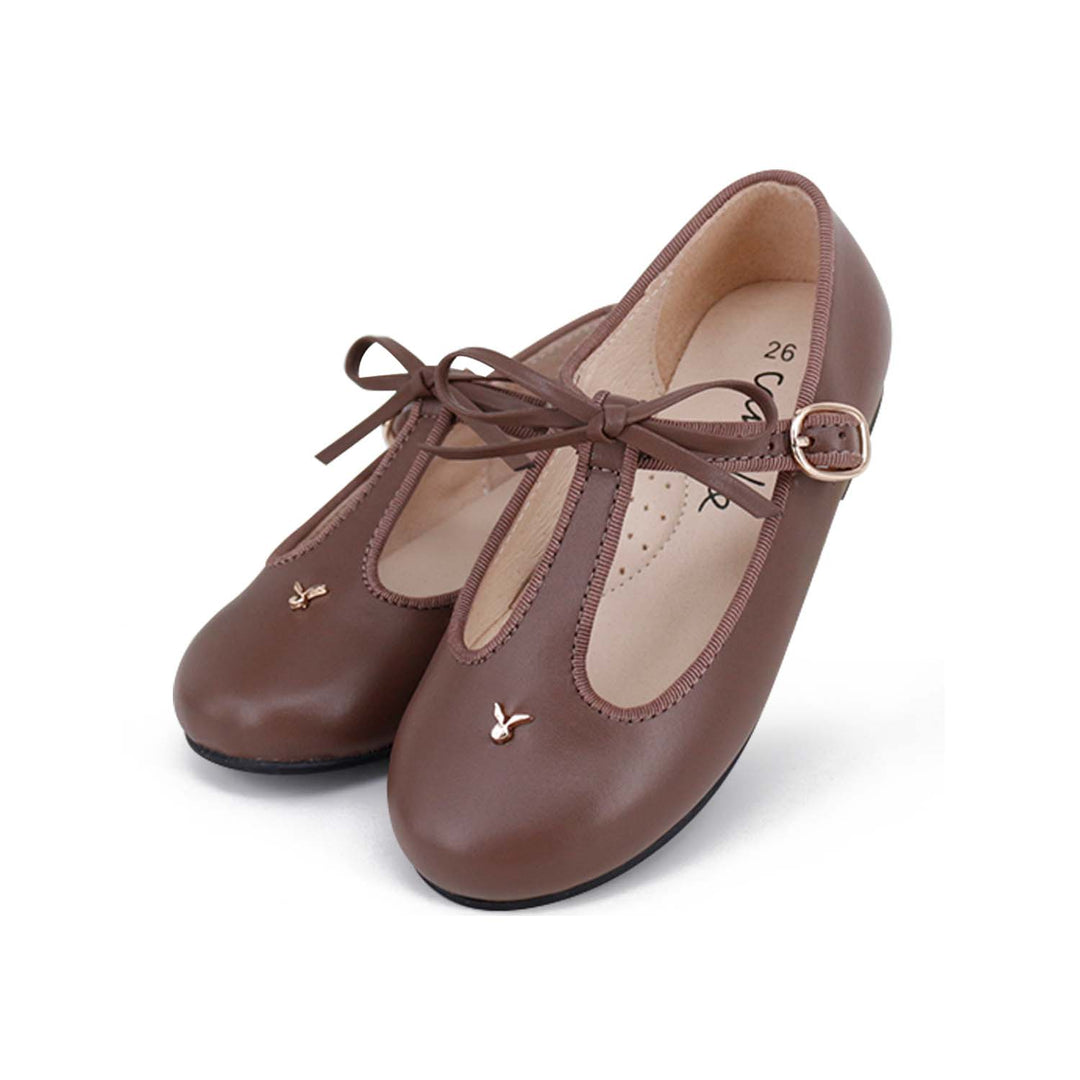 shoes bella leather bow t straps - hazelnut leather