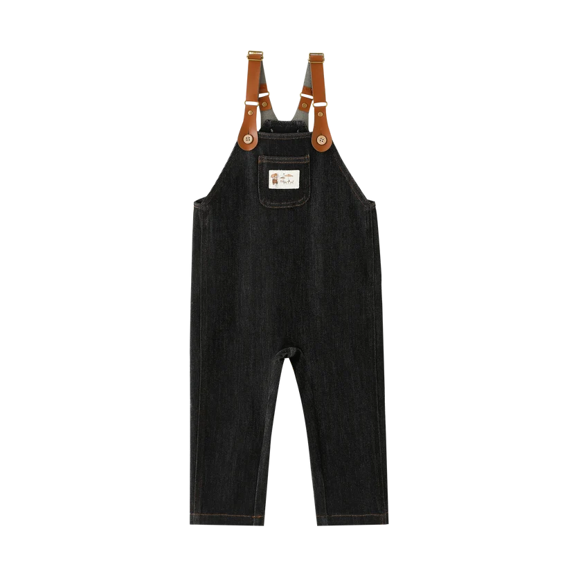 one piece overall with center pocket - black denim