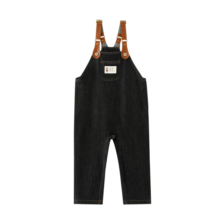 one piece overall with center pocket - black denim