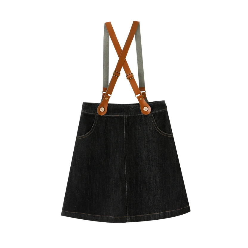 skirt suspender - black denim