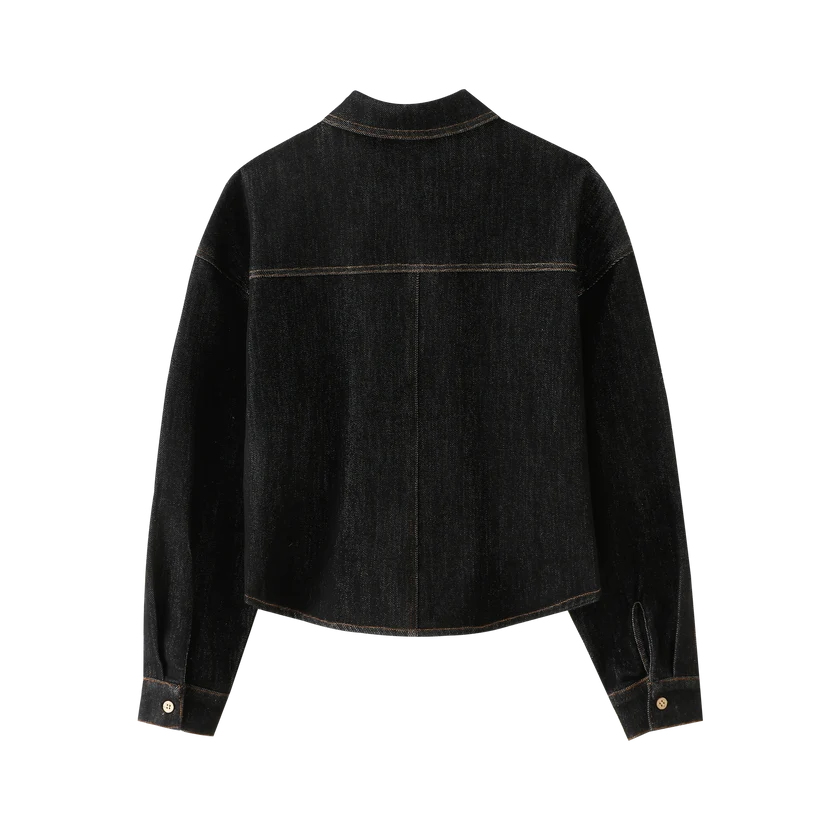 shirt l/s top stitched - black denim