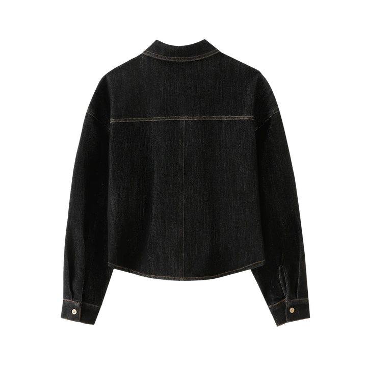 shirt l/s top stitched - black denim