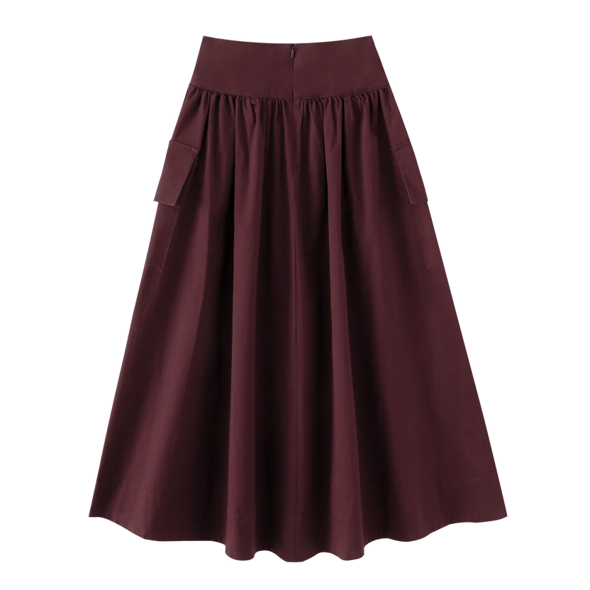 skirt waisted with pockets - burgundy