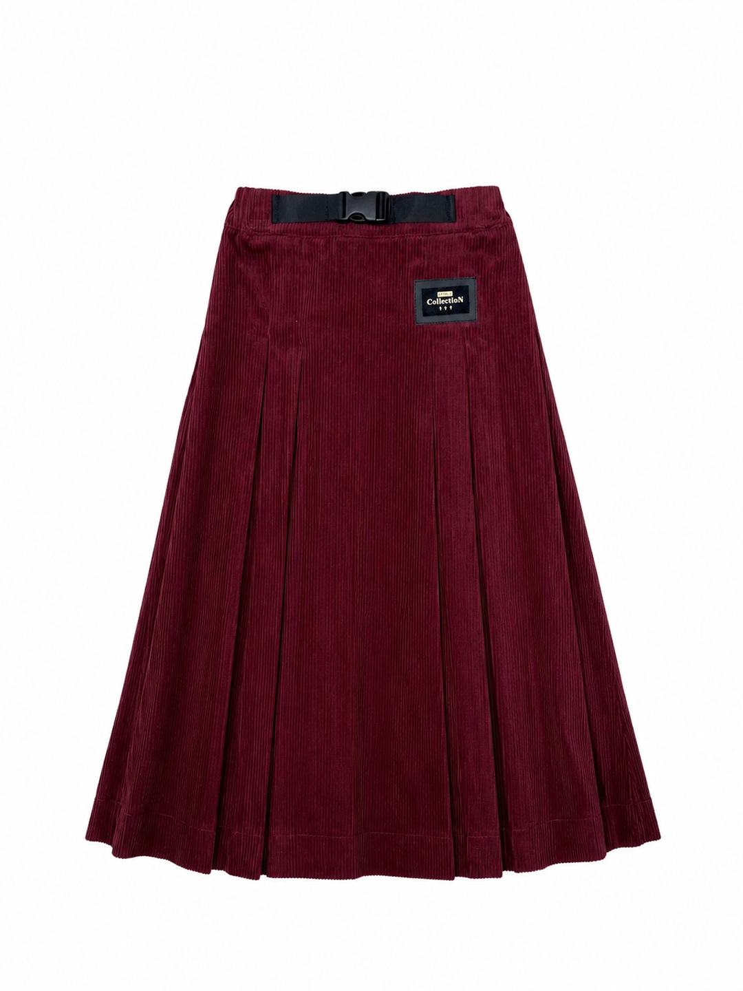 skirt midi corduroy pleated with waist buckle - brick