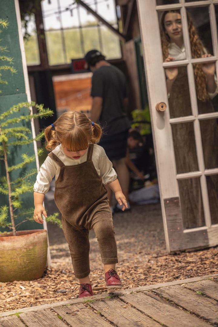 one piece velour pinafore overalls - deep taupe