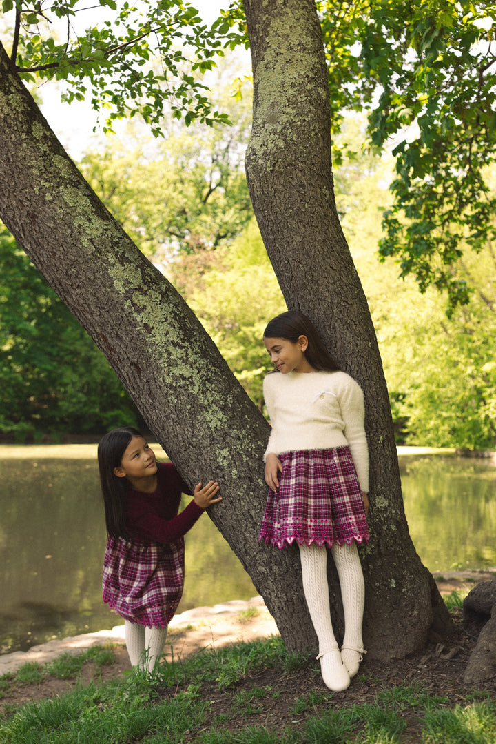skirt plaid eyelet hem - multi