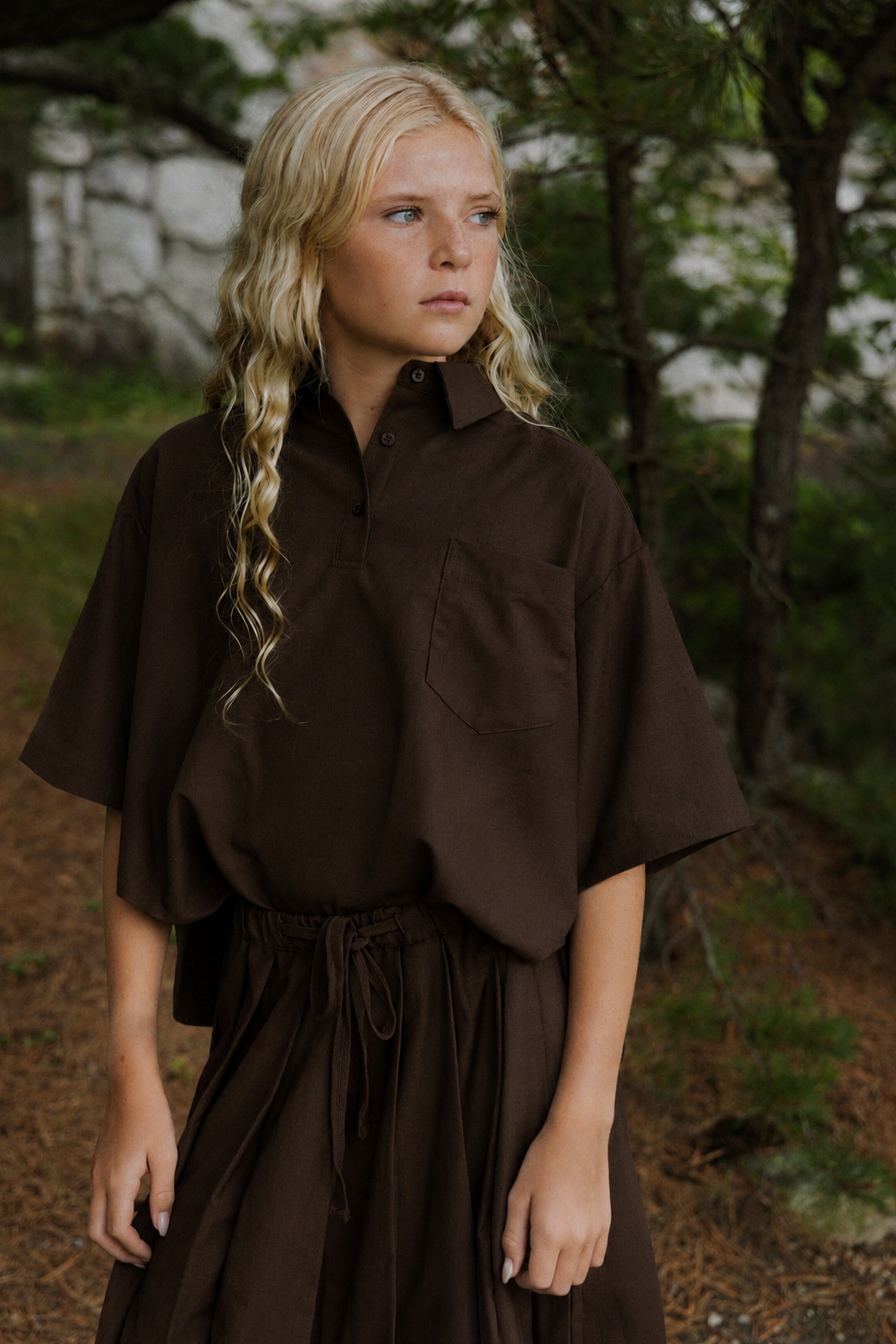 shirt 3/4 oversized pocket - brown