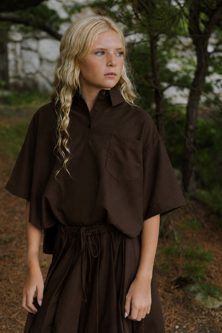 shirt 3/4 oversized pocket - brown