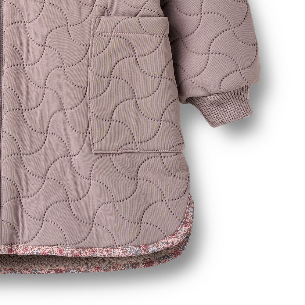 jacket thermo quilted fur inside with floral trim - dusty purple