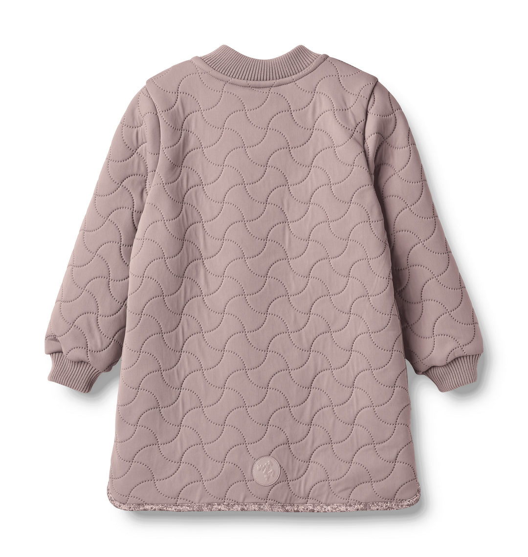 jacket thermo quilted fur inside with floral trim - dusty purple