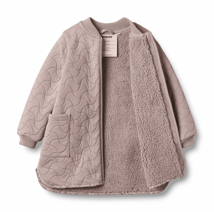 jacket thermo quilted fur inside with floral trim - dusty purple