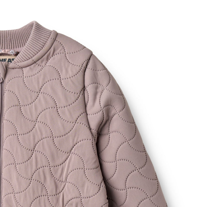 jacket thermo quilted fur inside with floral trim - dusty purple