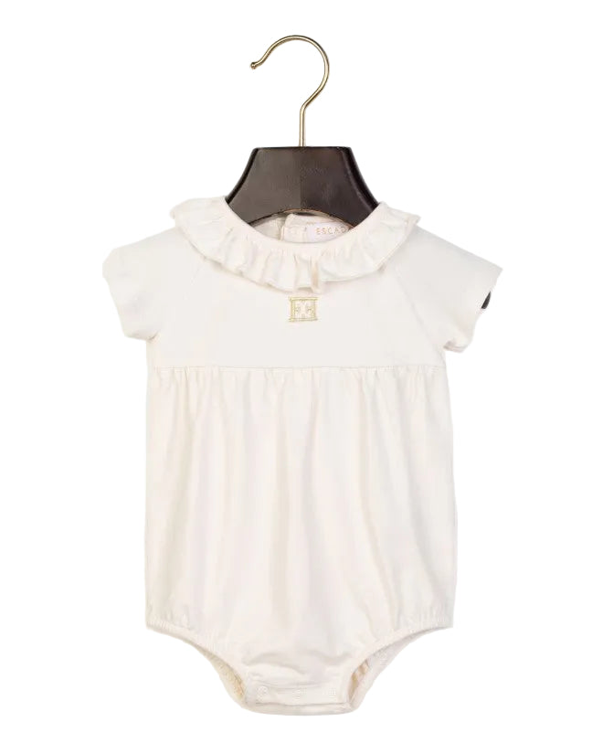 one piece high waisted bubble romper with logo flutter collar - snow white-012