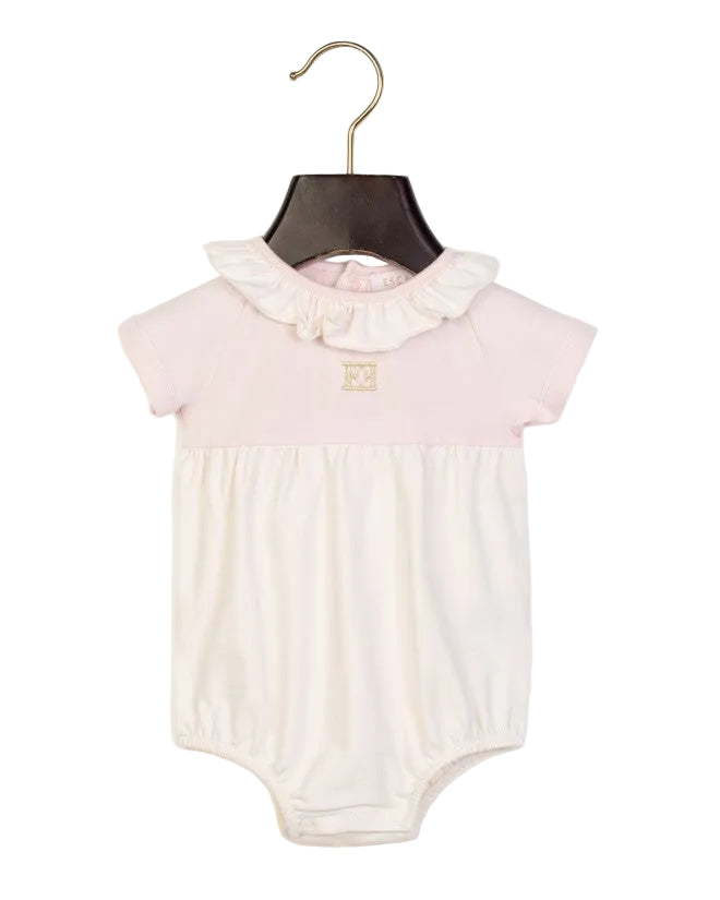 one piece high waisted bubble romper with logo flutter collar - mauve morn-816