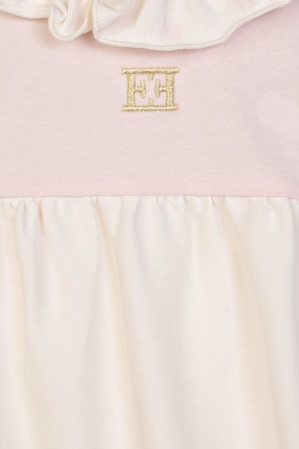 one piece high waisted bubble romper with logo flutter collar - mauve morn-816