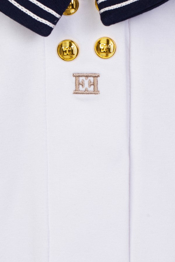 one piece double breasted style romper with sailor collar - navy-776