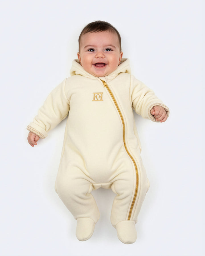 footie l/s hooded logo with beanie - antique white-201