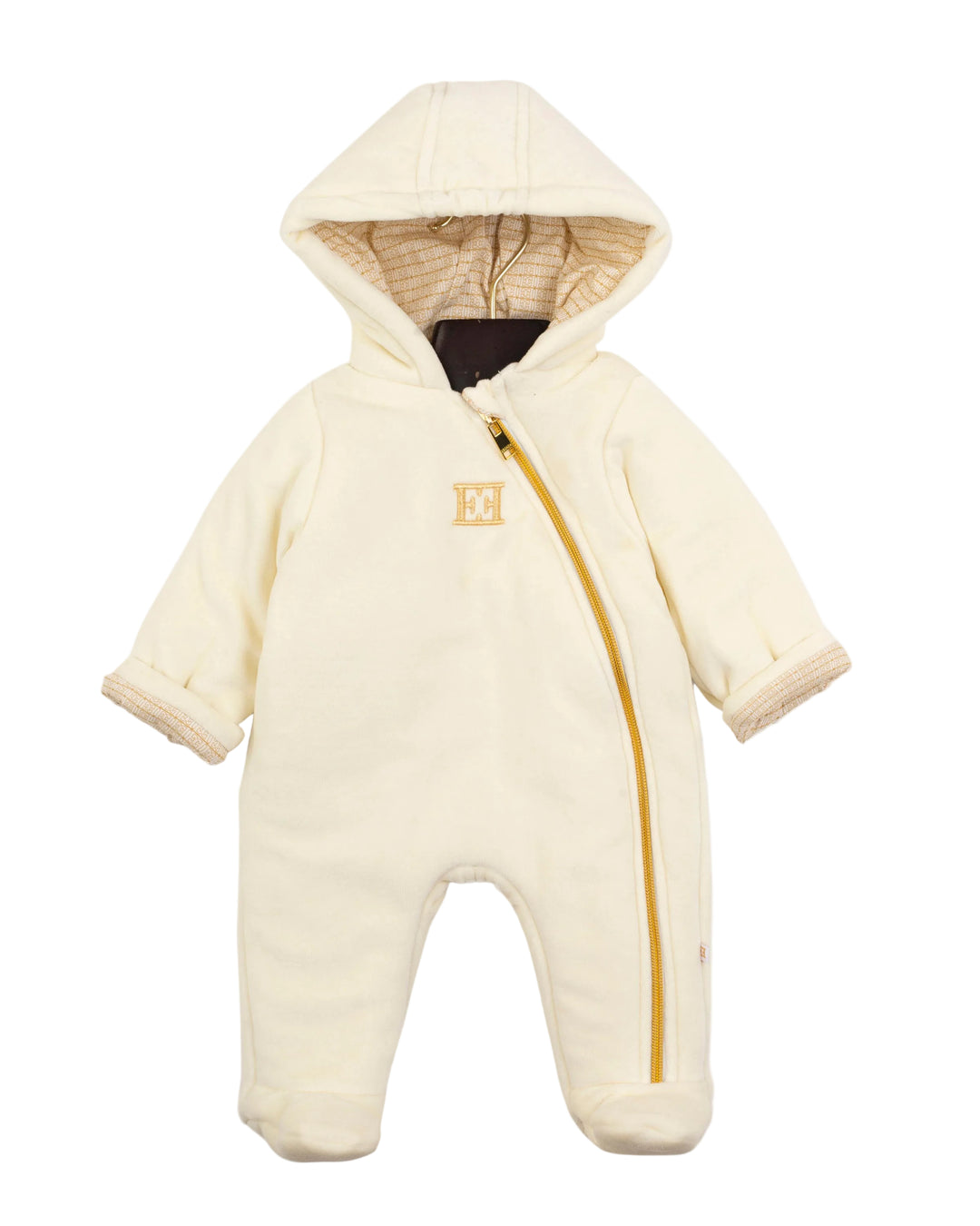 footie l/s hooded logo with beanie - antique white-201