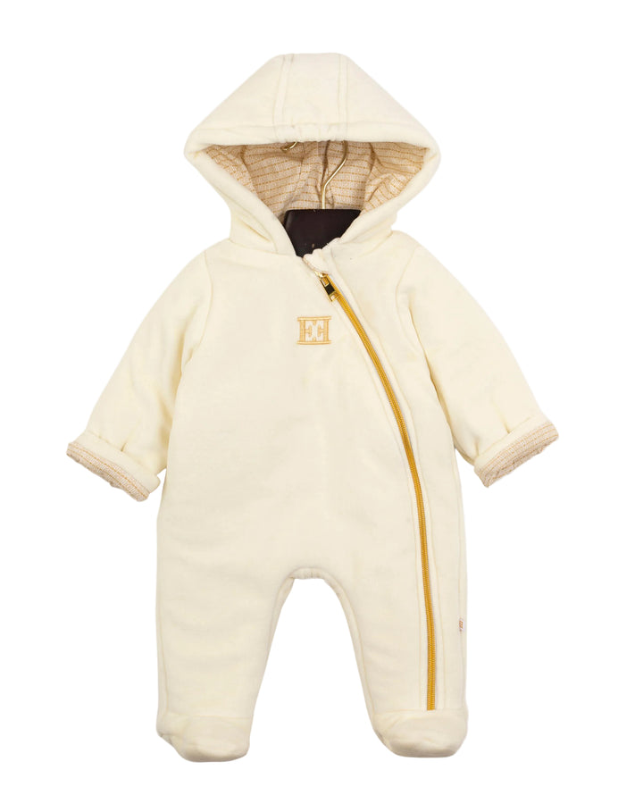 footie l/s hooded logo with beanie - antique white-201