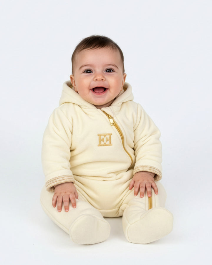footie l/s hooded logo with beanie - antique white-201