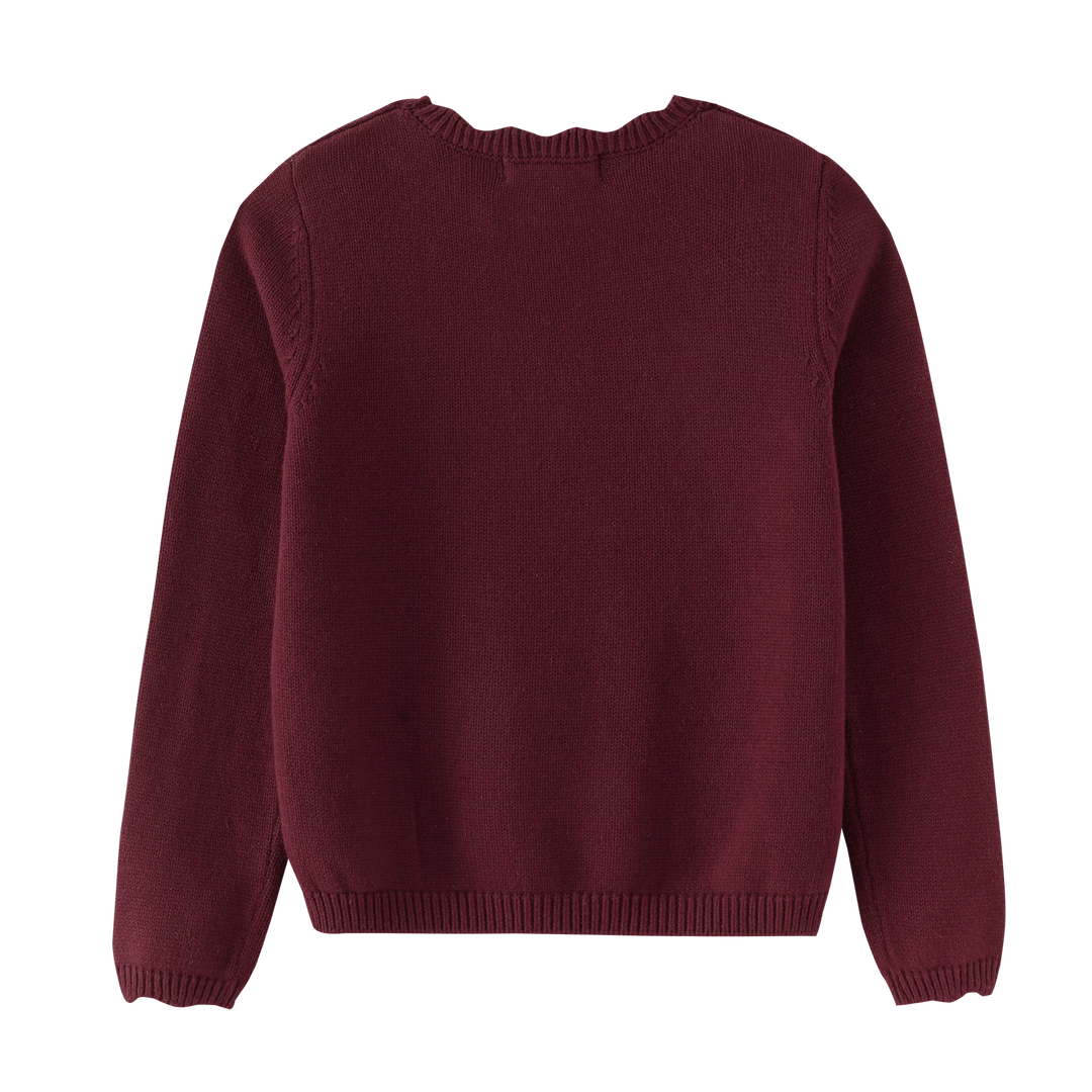 top l/s scalloped sweater - burgundy