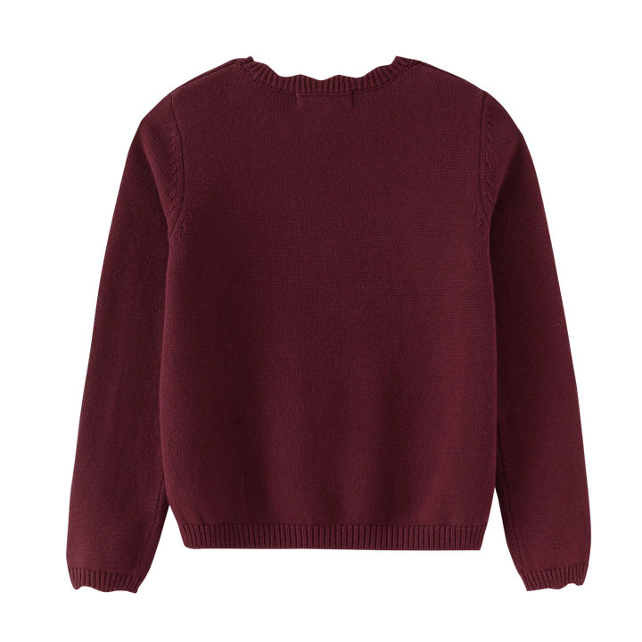 top l/s scalloped sweater - burgundy