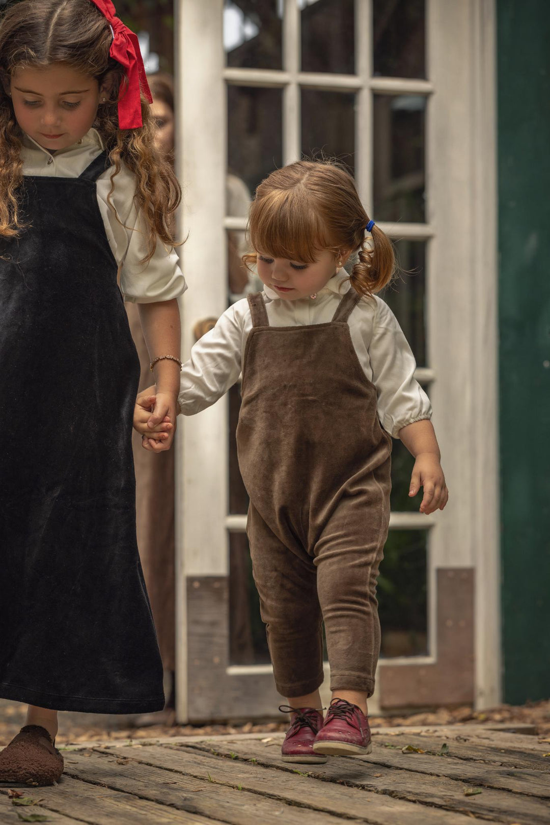 one piece velour pinafore overalls - deep taupe