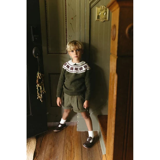 shorts plaid wool pleat  - olive