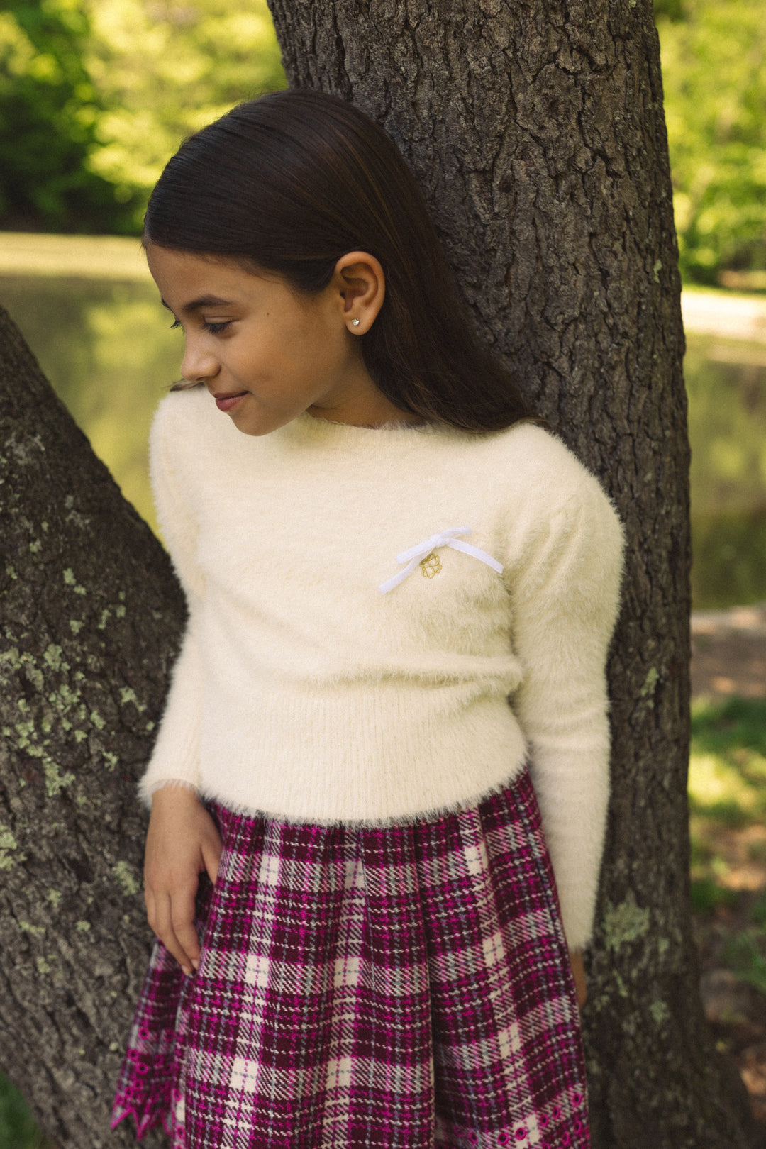 skirt plaid eyelet hem - multi