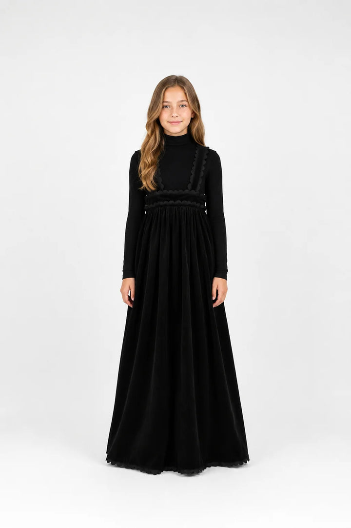 maxi dress velour corduroy ric rac trim jumper - black